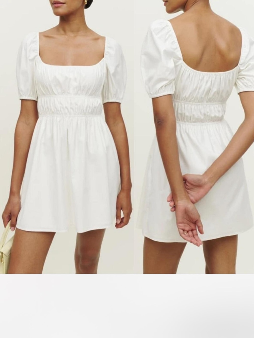 Reformation Woods Puff Sleeve Smocked Mini Dress White M